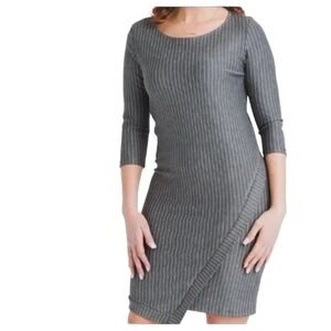 ReneeC‎ Women's Gray Pinstripe Asymmetrical Hem Scoop Neck Bodycon Dress Size
